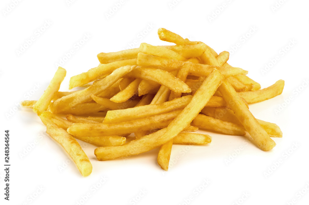 pile of french fries on a white background pile of french fries on a white background