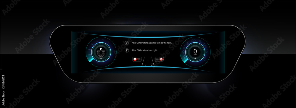 Fototapeta premium Car service in the style of HUD, Cars infographic ui, analysis and diagnostics in the hud style, futuristic user interface, car service HUD. dashboard
