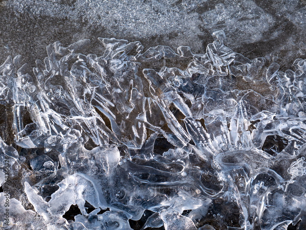 Ice crystals on snow texture. background Ice crystals on snow texture. background
