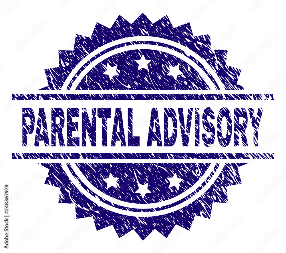 PARENTAL ADVISORY stamp seal watermark with distress style. Blue vector