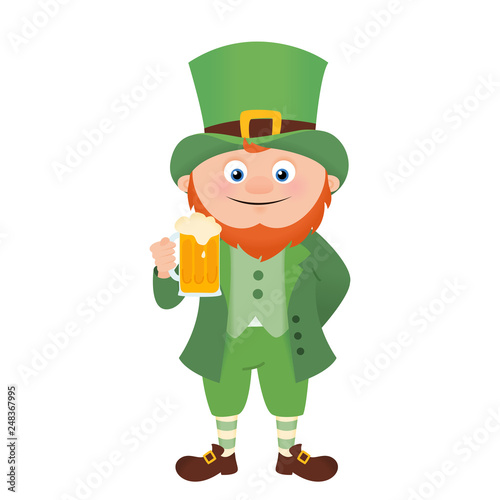 Leprechaun with beer for St Patricks day, illustration isolated on white