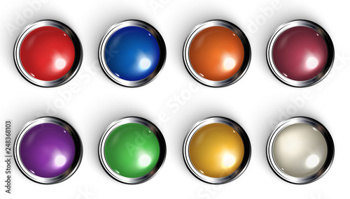 Set of realistic colored buttons with metallic borders Free Download Set of realistic colored buttons with metallic borders - GFXLoad