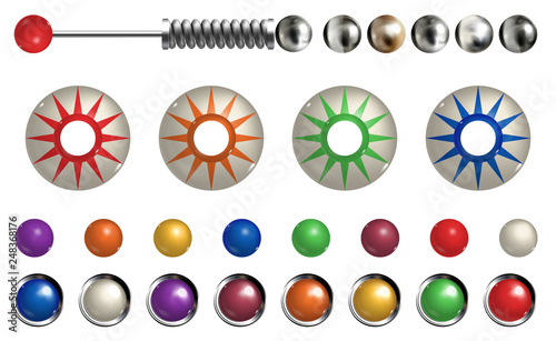 Pinball elements. Realistic set with different tools.