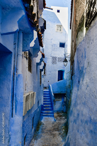 Amazing Morocco, blue city of Chefchaouen, narrow streets, blue walls © sjv156