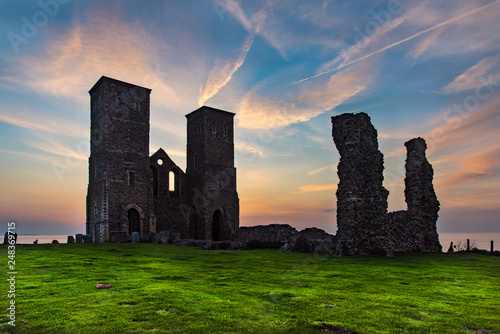 Sunset at Reculver, on the North Kent Coast, near Herne Bay, Kent, UK. photo