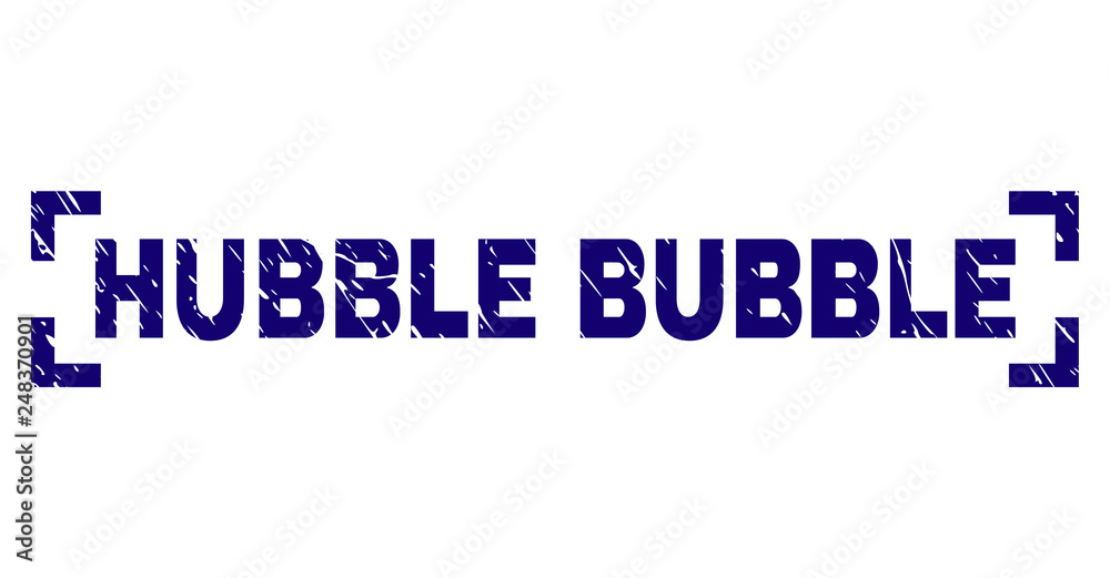 HUBBLE BUBBLE caption seal print with grunge effect. Text title is placed inside corners. Blue vector rubber print of HUBBLE BUBBLE with grunge texture.
