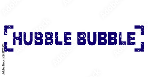 HUBBLE BUBBLE caption seal print with grunge effect. Text title is placed inside corners. Blue vector rubber print of HUBBLE BUBBLE with grunge texture.