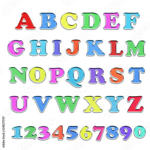 Children's multicolored alphabet and numbers