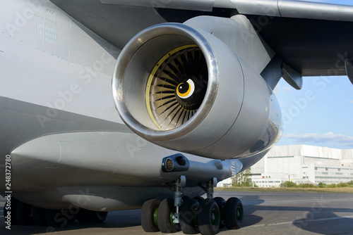 The engine of the aircraft. Close-up