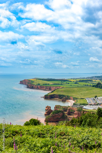 The East Devon coastline, looking South West from High Peak. Ladram Bay is in the foreground,