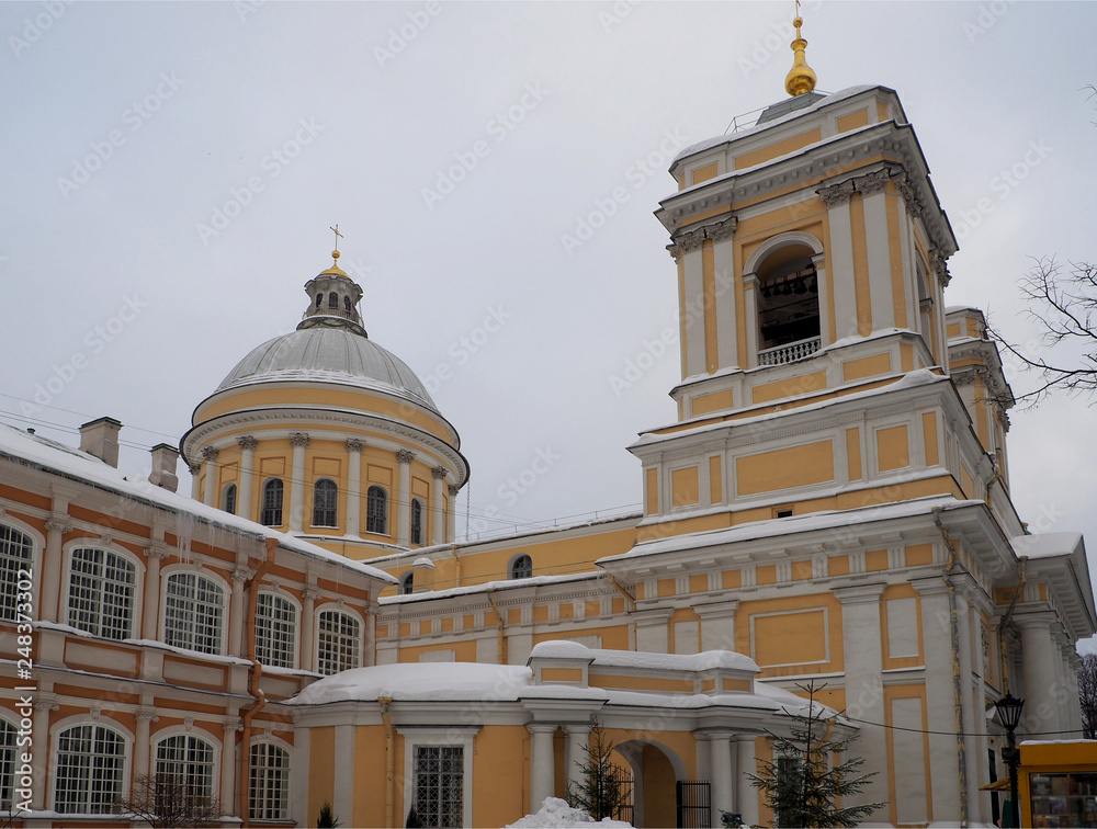 Holy Trinity Alexander Nevsky Lavra in a winter snowy day