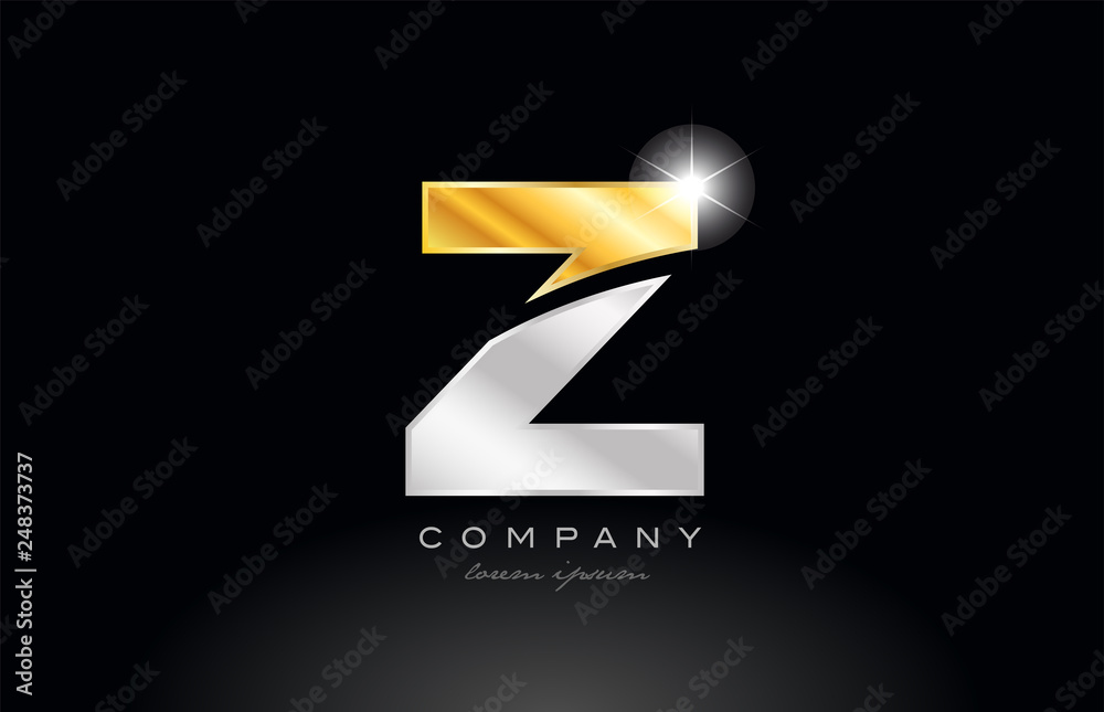 letter Z alphabet with gold silver grey metal on black background logo letter Z alphabet with gold silver grey metal on black background logo