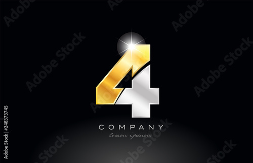 number 4 gold silver grey metal on black background logo