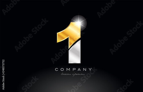 number 1 gold silver grey metal on black background logo