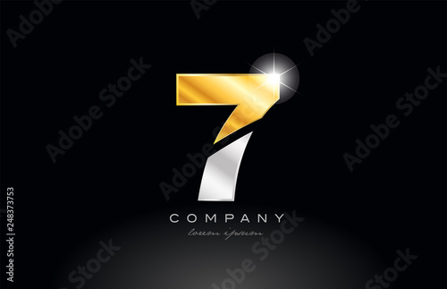 number 7 gold silver grey metal on black background logo