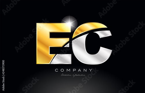 combination letter ec e c alphabet with gold silver grey metal logo