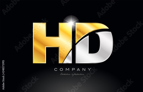 combination letter hd h d alphabet with gold silver grey metal logo