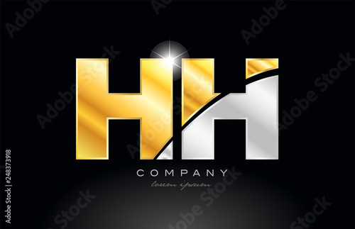 combination letter hh h h alphabet with gold silver grey metal logo