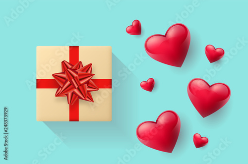 Festive wallpaper decorated with hearts and gifts. Vector illustration