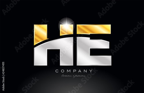 combination letter HE H E alphabet with gold silver grey metal logo