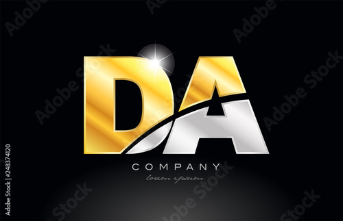 combination letter da d a  alphabet with gold silver grey metal logo photo