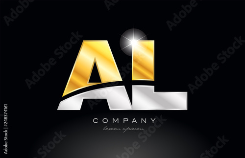 combination letter AL A L alphabet with gold silver grey metal logo