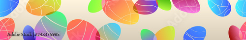 Horizontally repeated seamless banner of multicolor Easter eggs on beige background