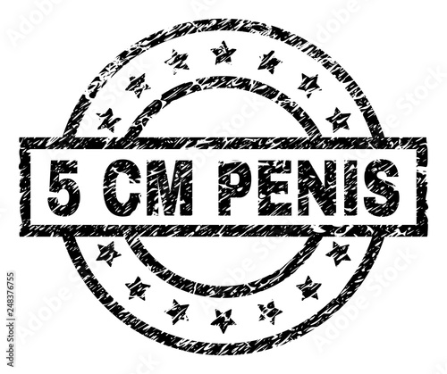 5 CM PENIS stamp seal watermark with distress style. Designed with rectangle, circles and stars. Black vector rubber print of 5 CM PENIS caption with unclean texture.