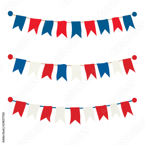 Multicolored bright buntings garlands isolated on white background. Vector illustration.