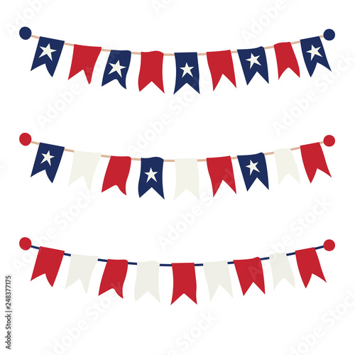 Multicolored bright buntings garlands isolated on white background. Vector illustration.