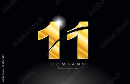 number 11 gold golden metal logo icon design