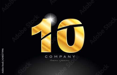 number 10 gold golden metal logo icon design