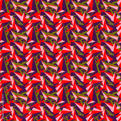 Abstract seamless pattern with colorful chaotic triangles, polygons. Infinity triangular messy geometric pattern. Vector illustration. 