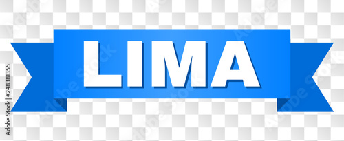 LIMA text on a ribbon. Designed with white title and blue stripe. Vector banner with LIMA tag on a transparent background.