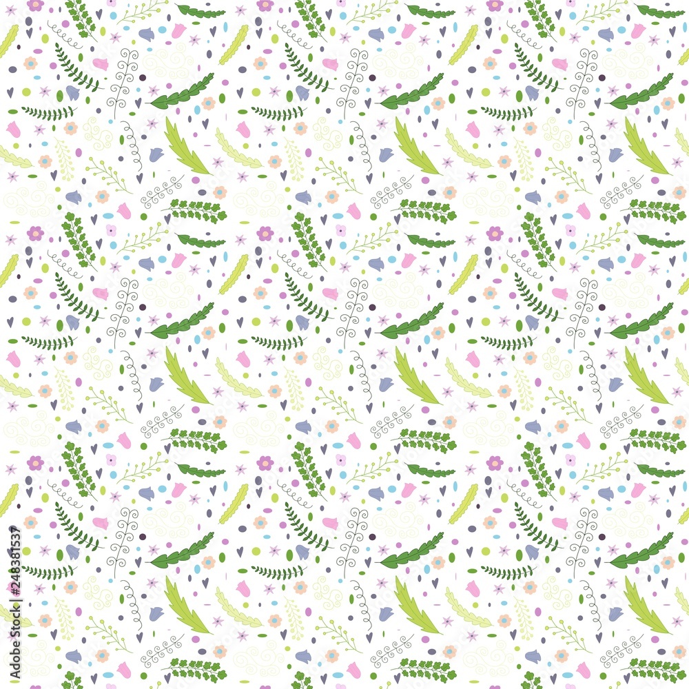 Vector illustration of a pattern of plants - leaves, flowers Vector illustration of a pattern of plants - leaves, flowers