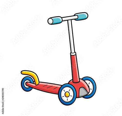 Red kids kick scooter isolated