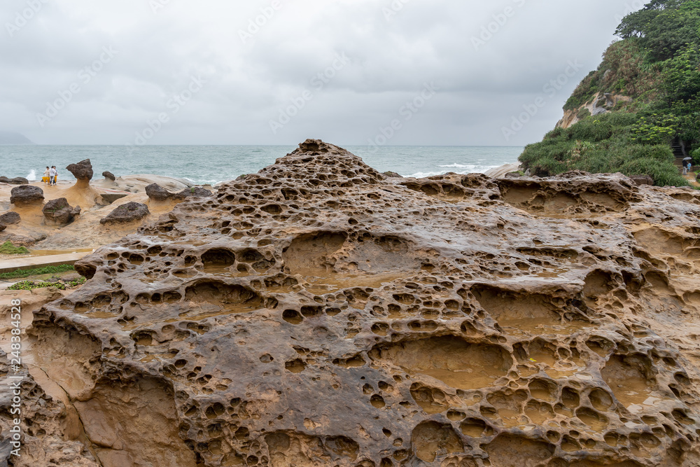 Honeycomb Weathering rock at Yehliu Geopark in Taiwan. Honeycombed ...