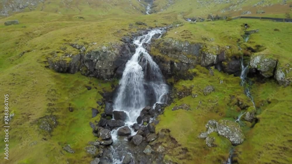 Aerial Downward: Waterfalls of the Mountains of Faroe Islands