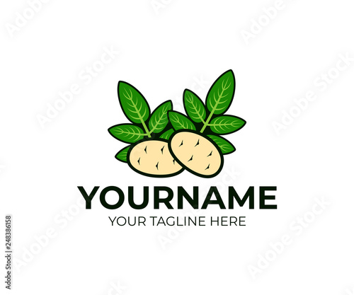 Potatoes, tubers and leaves, logo design. Plant, agriculture, agricultural and farm, vector design and illustration