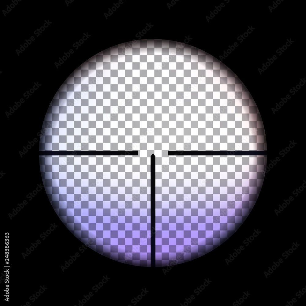 View through Sniper scope with effect of light aberration vector illustration. Hunting optical sight with transparent background inside.