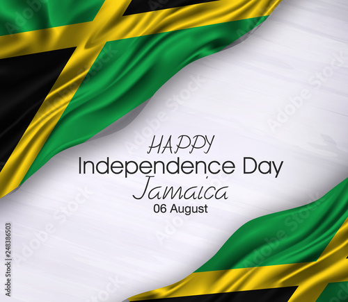 Vector illustration of Happy jamaica Waving flags isolated on gray background.06 august.