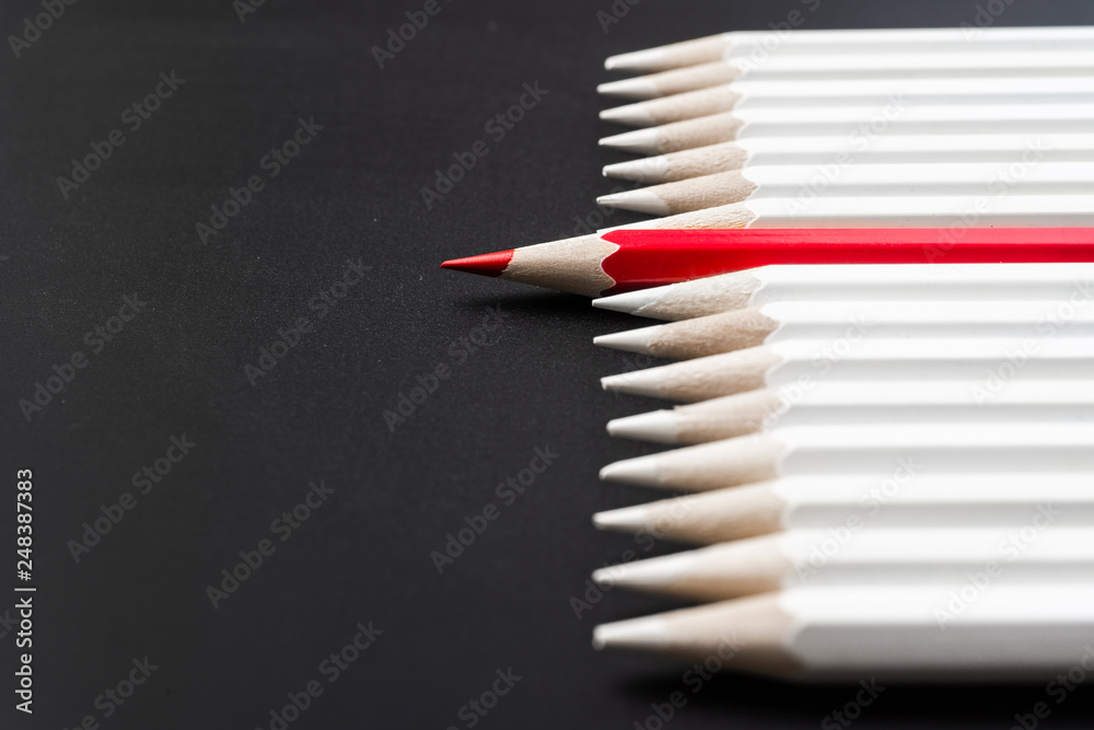 Obraz premium color pencil with leadership, teamwork concept