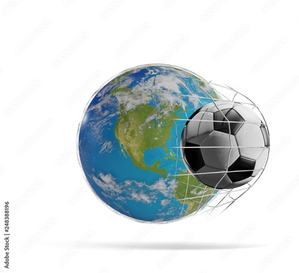 earth globe soccer ball goal 3d-illustration. elements of this image furnished by NASA earth globe soccer ball goal 3d-illustration. elements of this image furnished by NASA