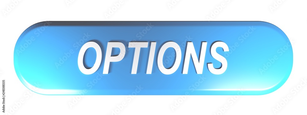 Blue rounded rectangle push button OPTIONS - 3D rendering illustration Blue rounded rectangle push button OPTIONS - 3D rendering illustration
