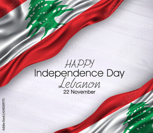 Vector illustration of Happy lebanon Waving flags isolated on gray background.22 november.