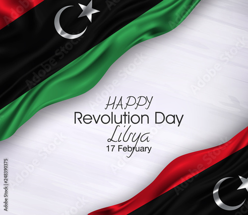 Vector illustration of Happy libya Waving flags isolated on gray background.17 february. photo