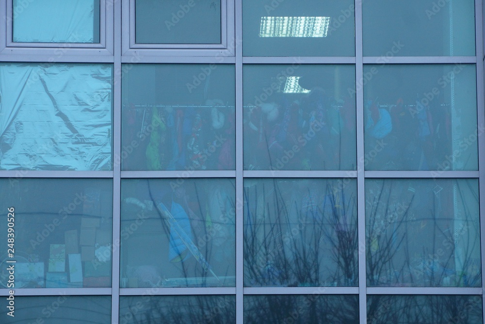 gray blue glass texture of square windows on the wall Stock Photo | Adobe  Stock