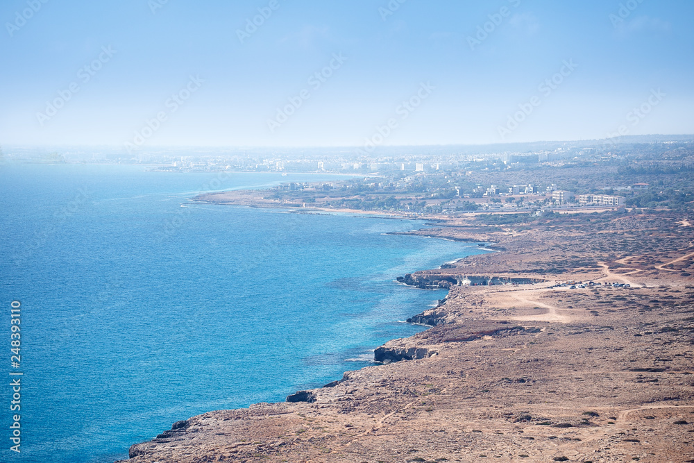 View of Ayia Napa, the cliffs and the blue sea, the famous resort on the island Cyprus