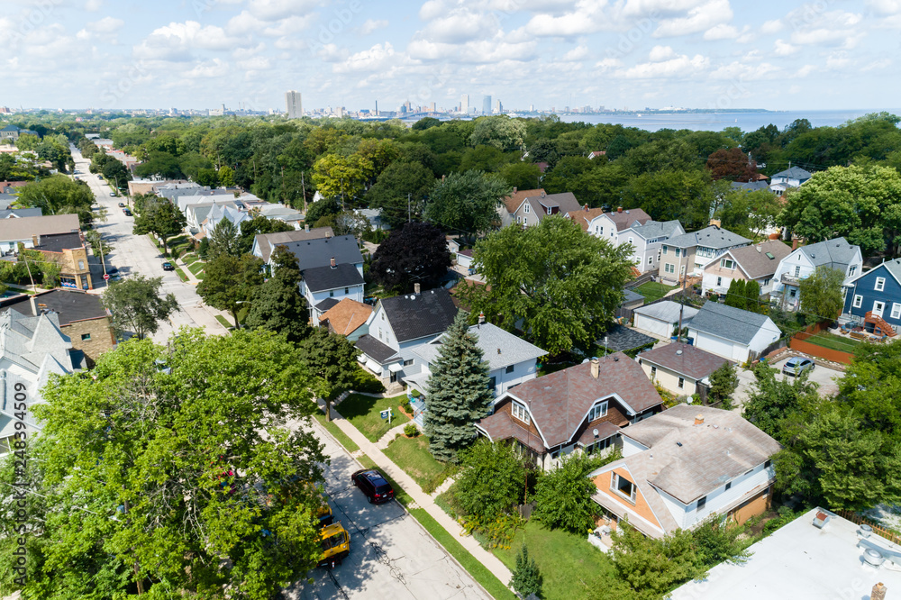 Fototapeta premium Aerial view of neighborhood in Bayview Wisconsin