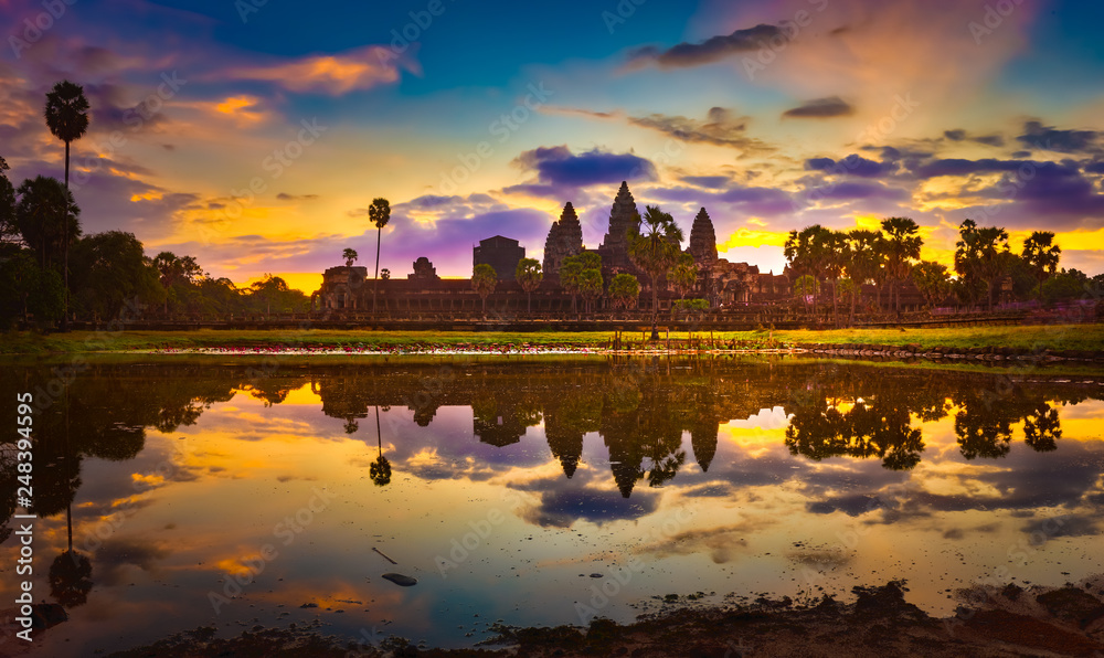 Angkor Wat temple at sunrise. Siem Reap. Cambodia. Panorama